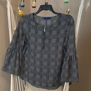 Apt. 9 Black and White Checkered Blouse Medium